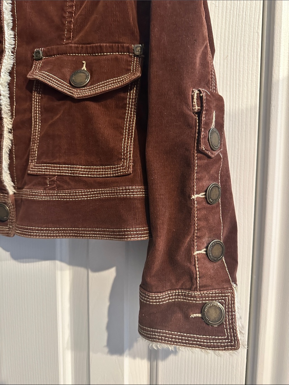 Y2K 2000s Twill Twenty Two Utility Corduroy Jacket Chocolate Brown Sherpa Small - Picture 2 of 11